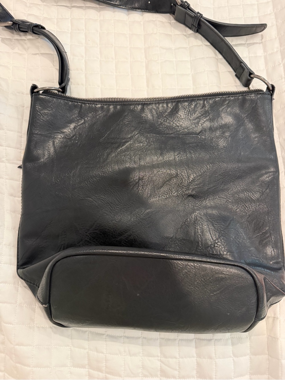 Joy Susan Black Leather Crossbody Bag with Pocket